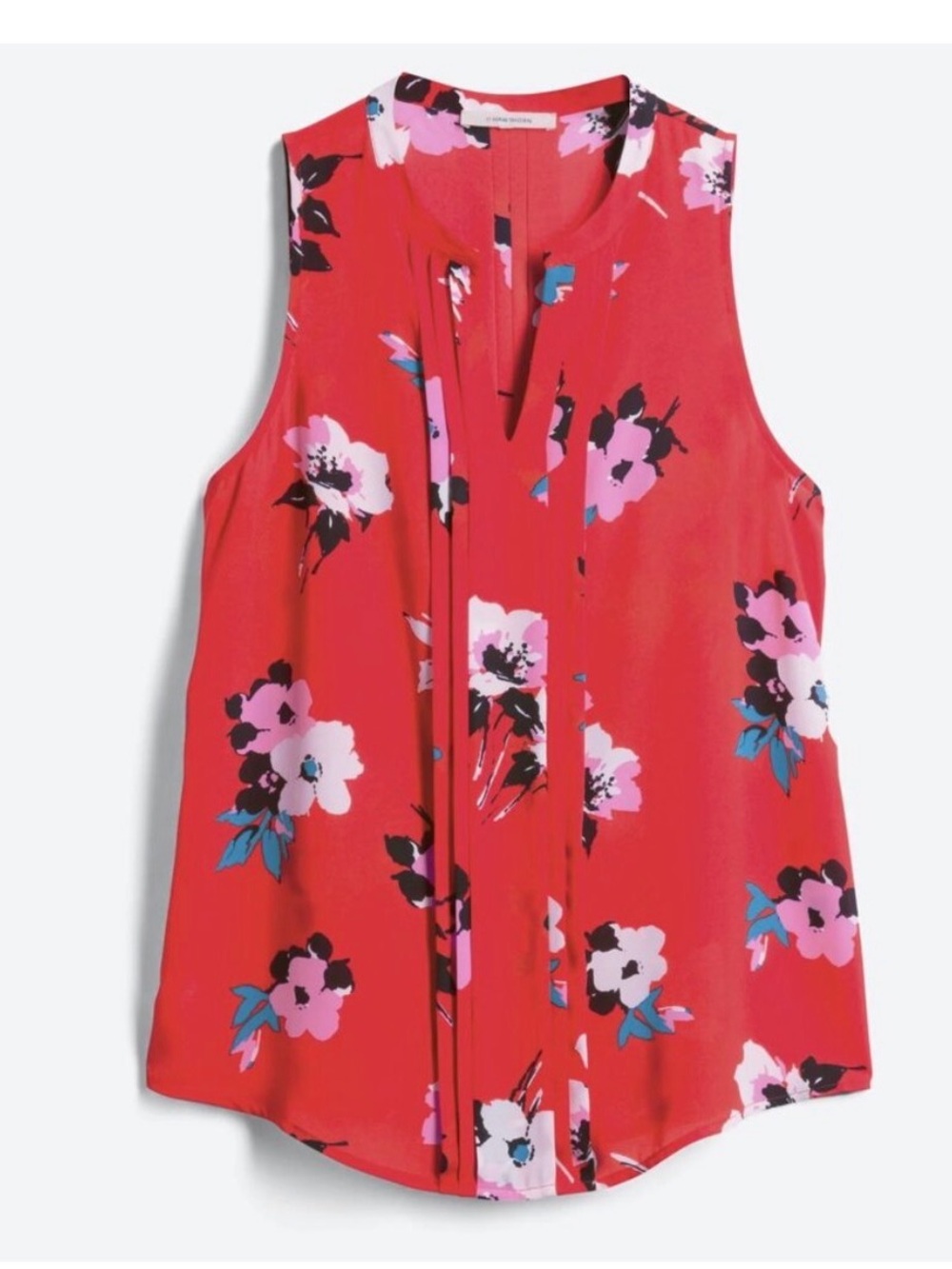 Chic Red Floral Sleeveless Blouse